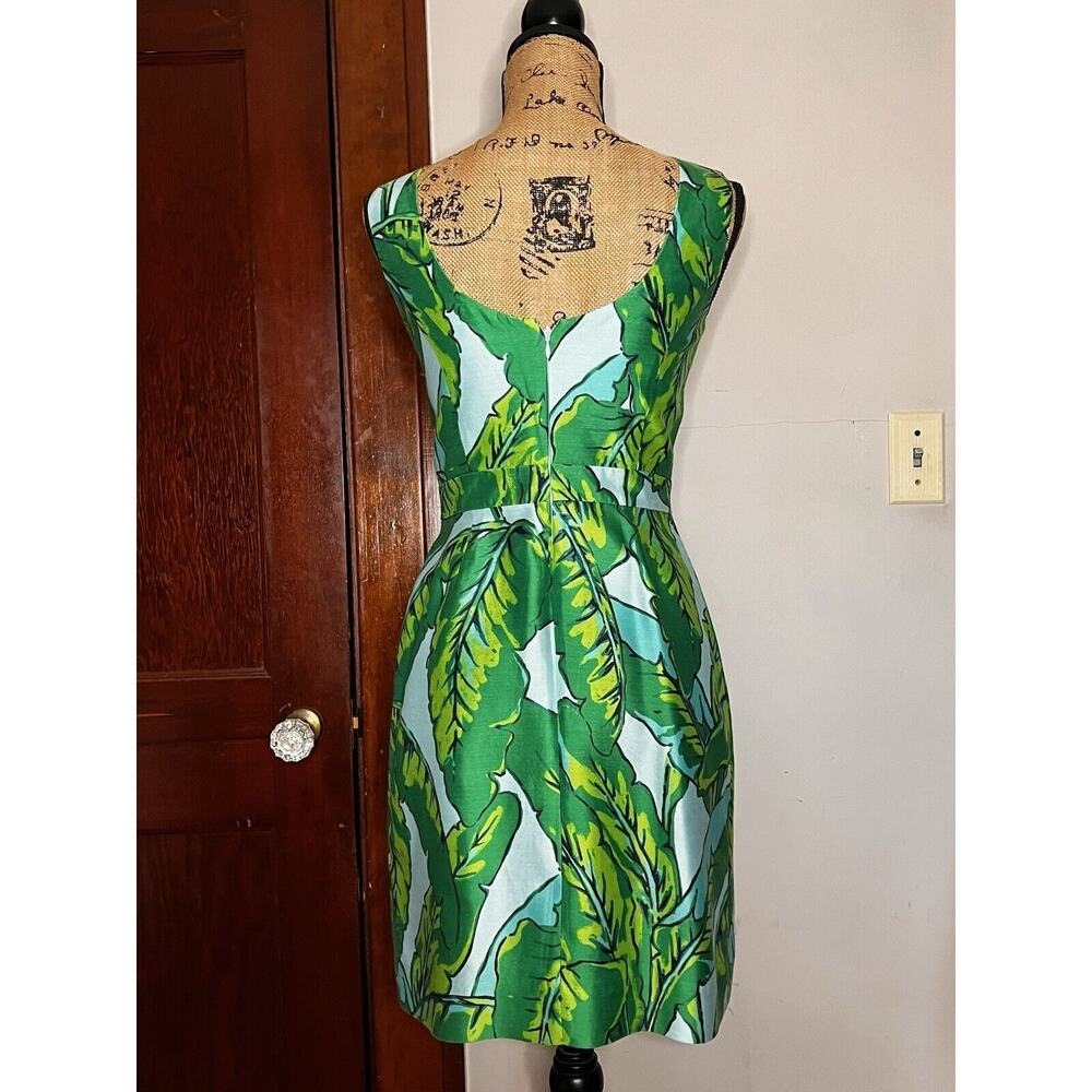 VINEYARD VINES GREEN BLUE LEAF SILK COTTON EMBELLISHED NECKLINE SHEATH DRESS 00 - Picture 4 of 5